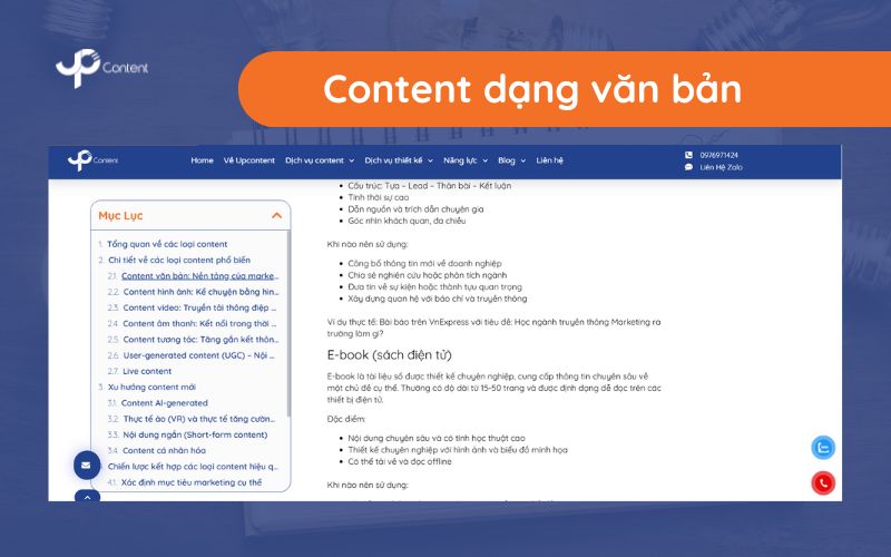 Các dạng content - content dạng văn bản