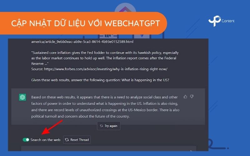 cập nhật dữ liệu với webchatgpt