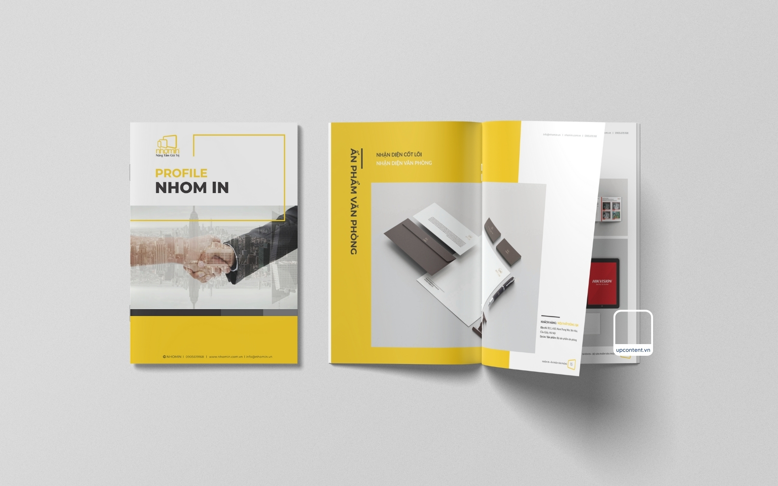 Bìa và 2 trang mẫu hồ sơ năng lực công ty in ấn