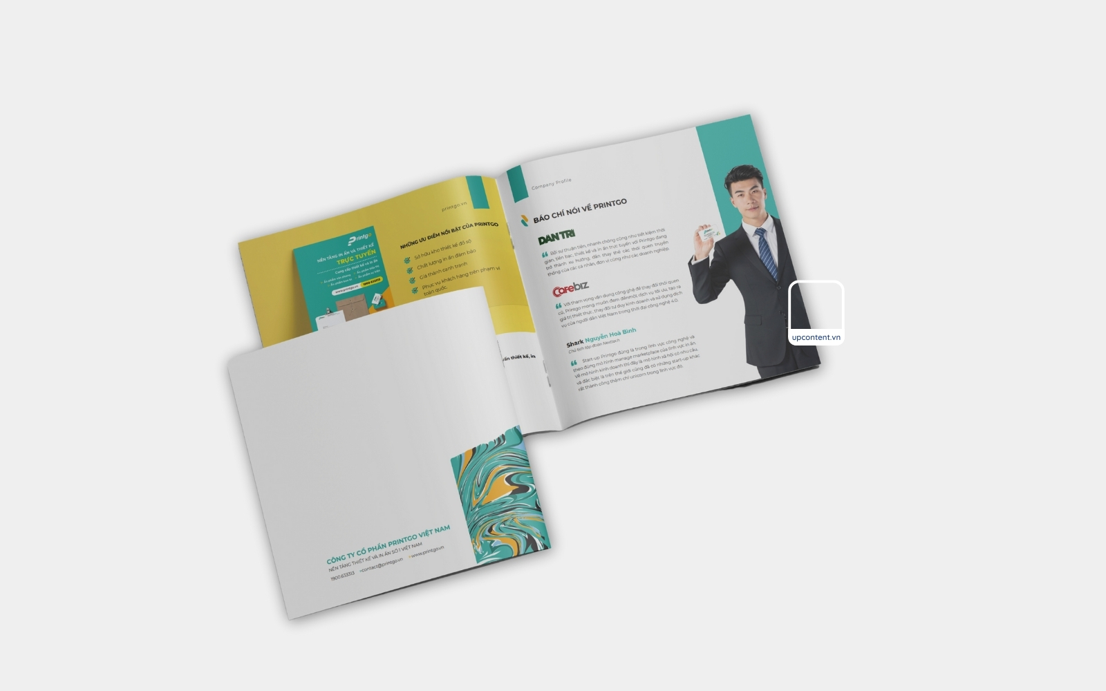 Bìa và 2 trang mẫu hồ sơ năng lực công ty thiết kế in ấn