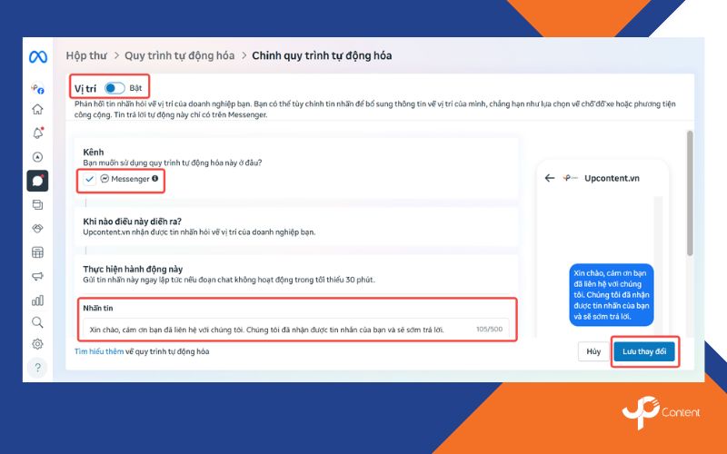 Cách cài đặt tin nhắn trả lời vị trí bước 5