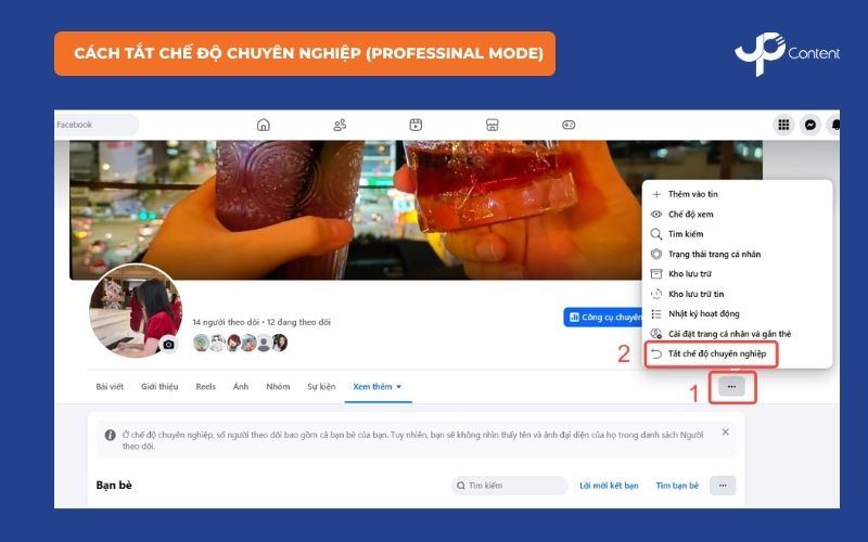 Cách tắt chế độ chuyển trang cá nhân thành fanpage bước 1, 2