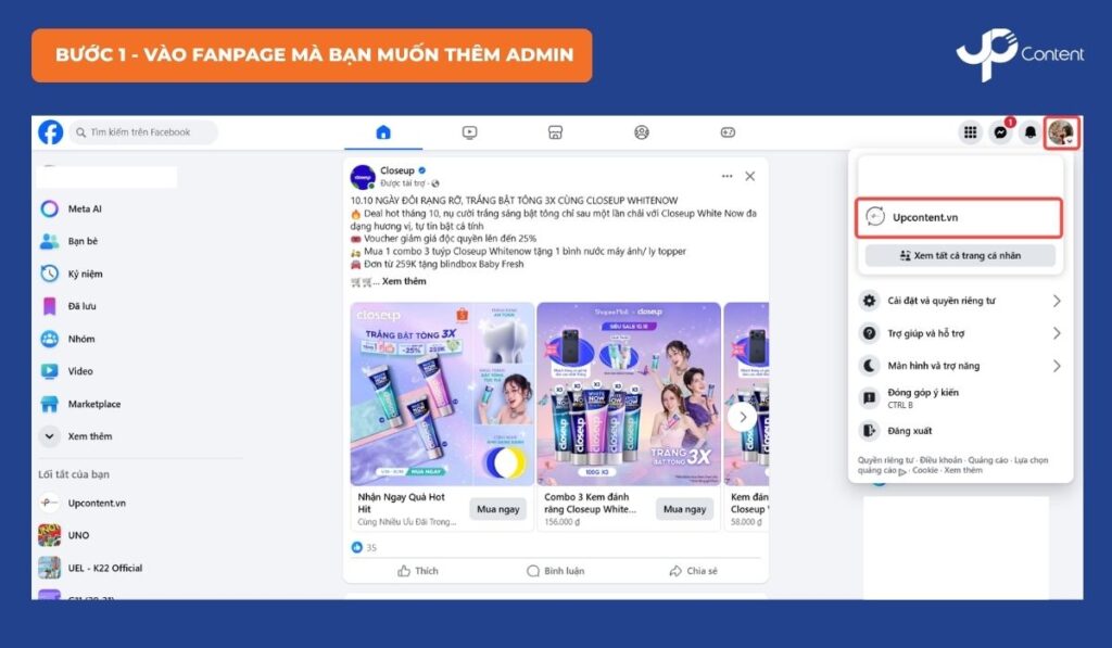 cách thêm quản trị viên cho page trên máy tính bước 1
