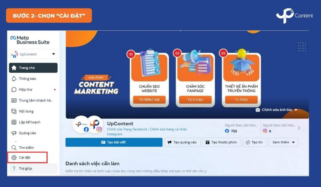 cách thêm quản trị viên cho page trên meta business suite bước 2
