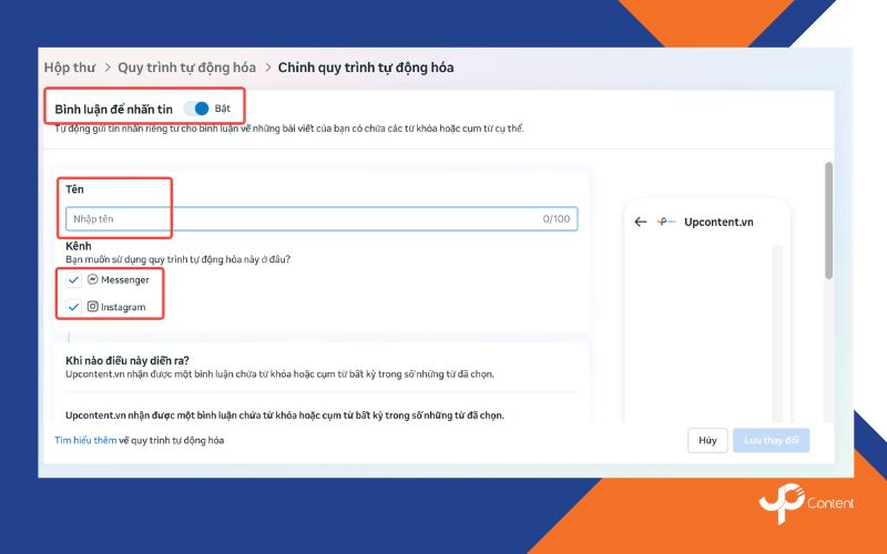 Cài đặt tin nhắn trả lời tự động trên fanpage khi có bình luận cụ thể bước 4