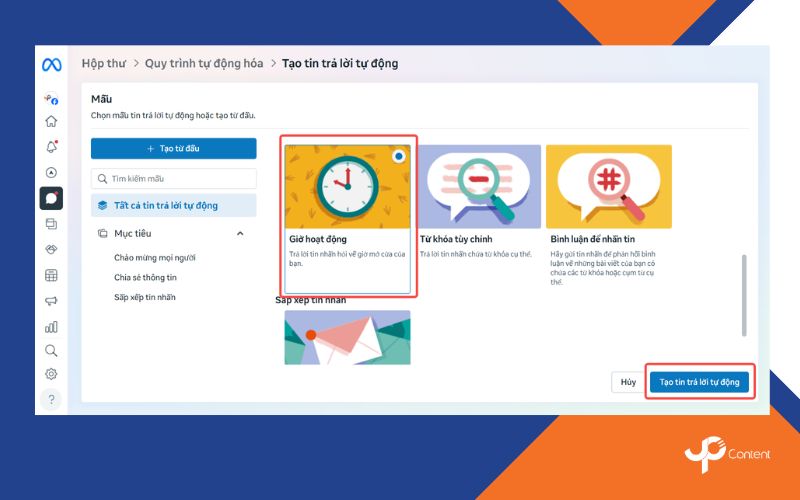 Cài đặt tin nhắn trả lời tự động trên fanpage về giờ mở cửa bước 4