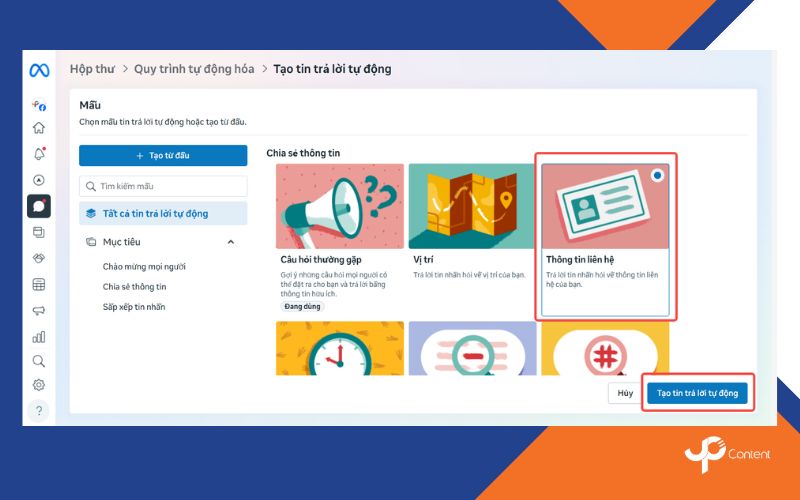 Cài đặt tin nhắn trả lời tự động trên fanpage về thông tin liên hệ bước 4
