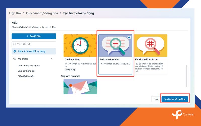 Cài đặt tin nhắn trả lời tự động trên fanpage về từ khóa cụ thể bước 3