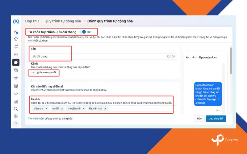 Cài đặt tin nhắn trả lời tự động trên fanpage về từ khóa cụ thể bước 4