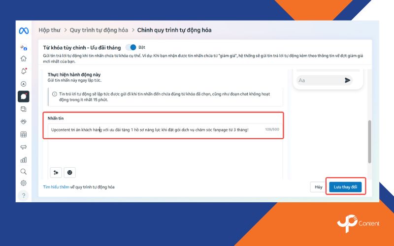 Cài đặt tin nhắn trả lời tự động trên fanpage về từ khóa cụ thể bước 5