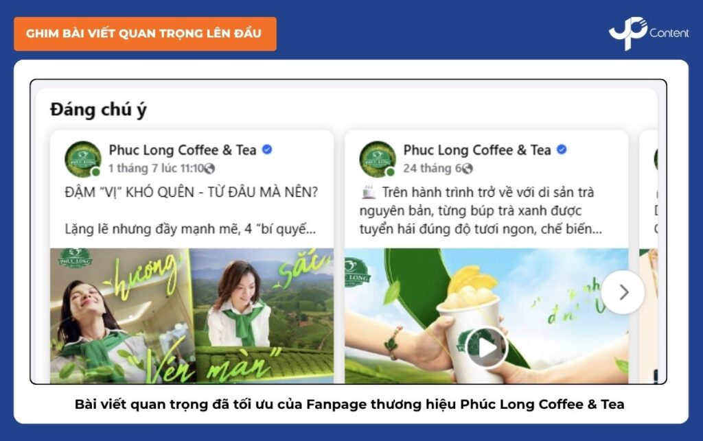 Bài viết quan trọng được ghim trên Fanpage Phuc Long Coffee & Tea, là một kỹ thuật tối ưu fanpage chuẩn SEO.