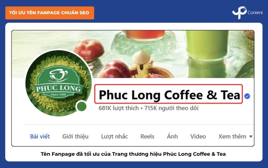 Tên Fanpage Phuc Long Coffee & Tea được tối ưu chuẩn SEO.