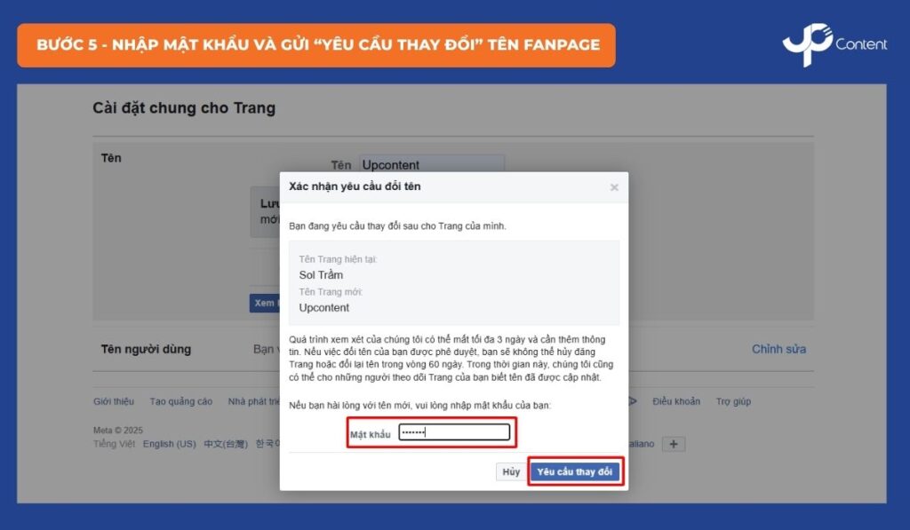 Cách đổi tên fanpage trên máy tính bước 5