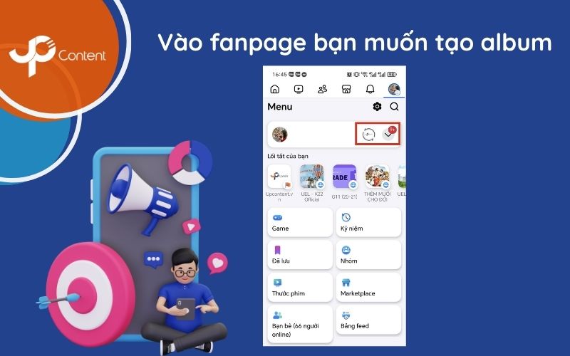 Cách tạo album trên fanpage bằng điện thoại bước 1