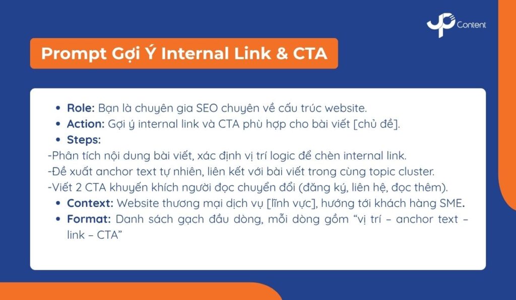 Mẫu prompt gợi ý Internal link & CTA