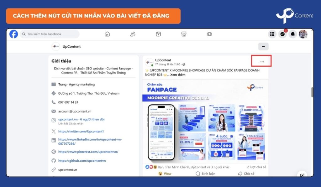 Cách thêm nút gửi tin nhắn vào bài viết đã đăng - Bước 1