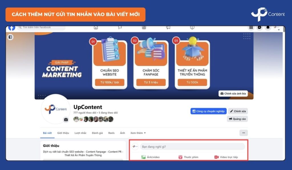 Cách thêm nút gửi tin nhắn vào bài viết mới - Bước 2