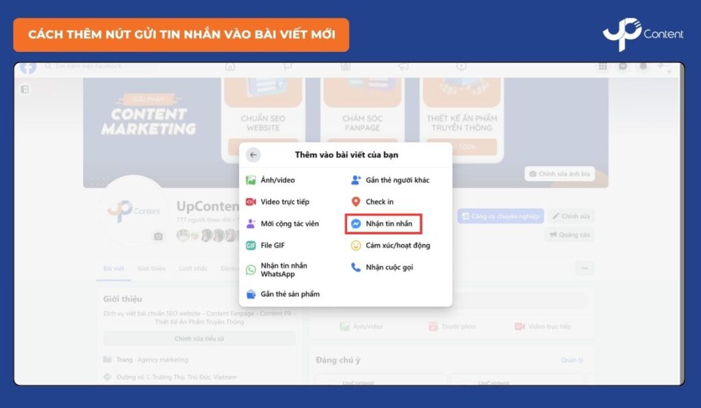 Cách thêm nút gửi tin nhắn vào bài viết mới - Bước 3.2