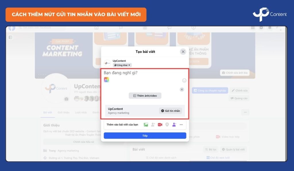 Cách thêm nút gửi tin nhắn vào bài viết mới - Bước 4