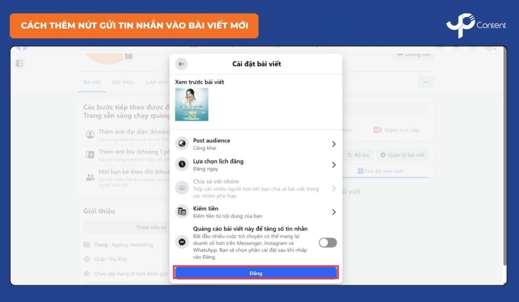 Cách thêm nút gửi tin nhắn vào bài viết mới - Bước 5