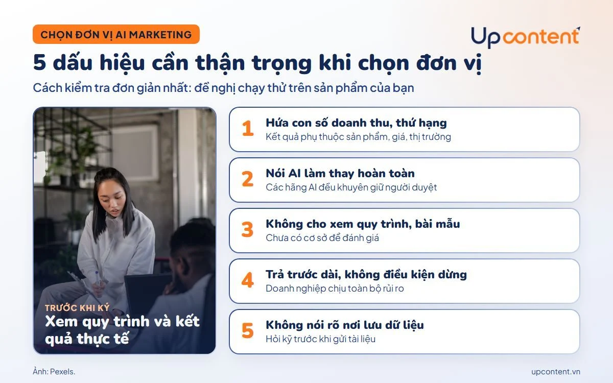 5 dấu hiệu cần thận trọng khi chọn đơn vị dịch vụ hoặc khoá học AI marketing 5 dấu hiệu cần thận trọng khi chọn đơn vị dịch vụ hoặc khoá học AI marketing