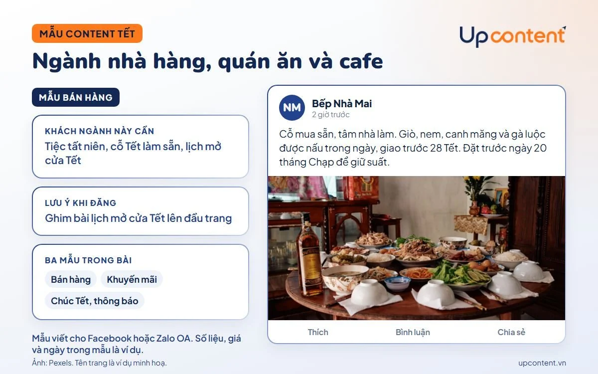 Mẫu content Tết ngành nhà hàng, quán ăn và cafe
