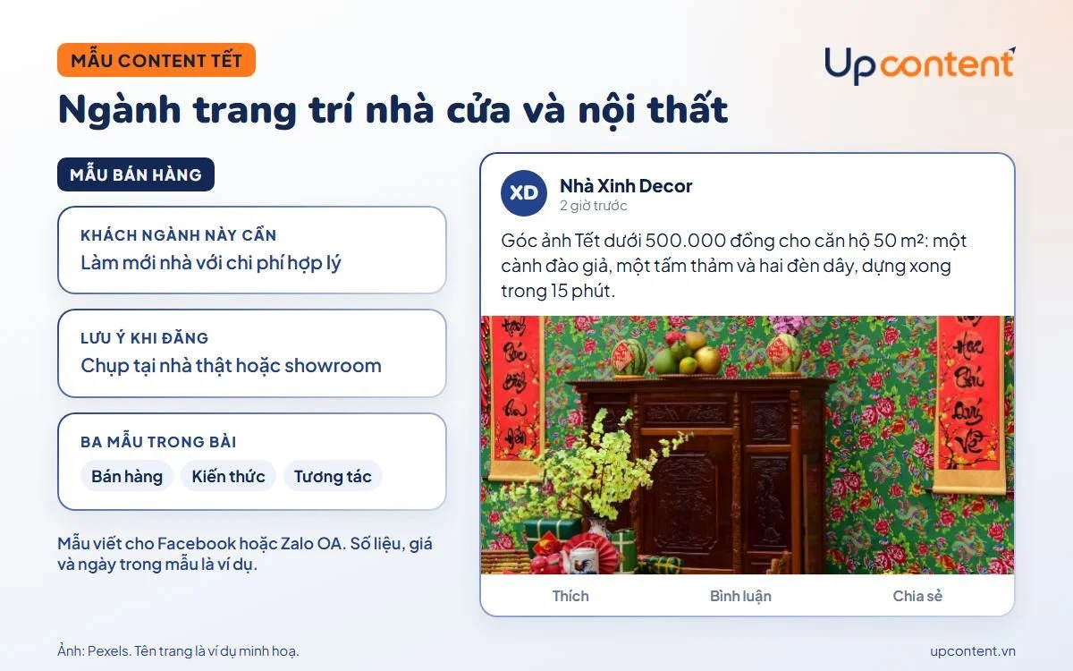 Mẫu content Tết ngành trang trí nhà cửa và nội thất